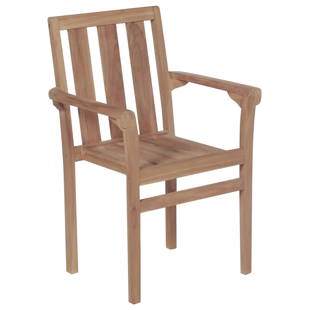 Cadeiras de jardim empilháveis c/ almofadões 4 pcs teca maciça - Image 4
