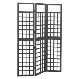 Biombo/treliça 3 painéis abeto maciço 121x180 cm preto