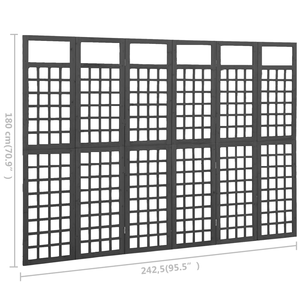 Biombo/treliça 6 painéis abeto maciço 242,5x180 cm preto - Image 6