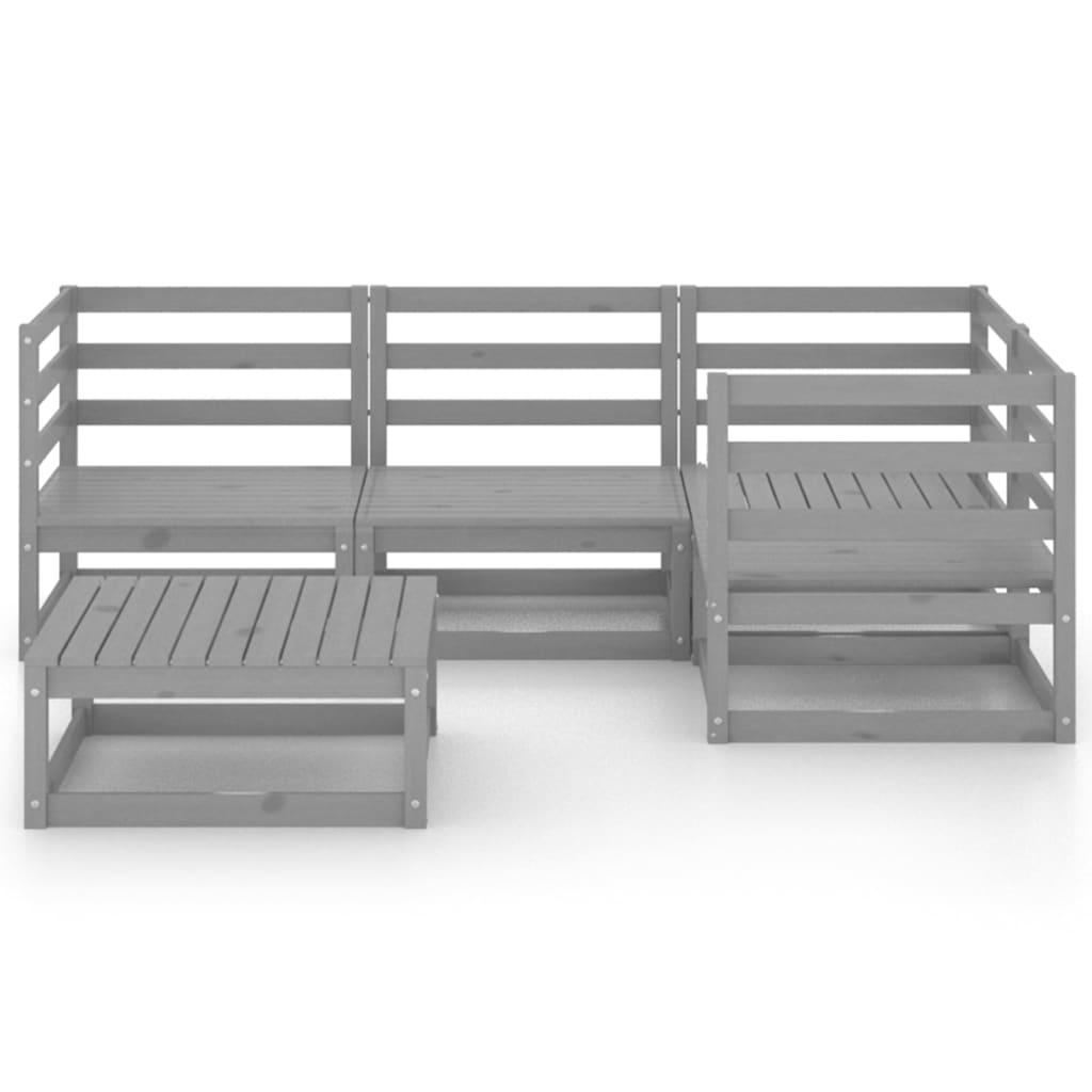 5 pcs conjunto lounge de jardim pinho maciço cinzento - Image 2