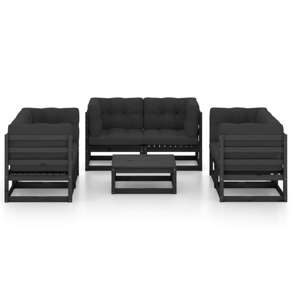 7 pcs conjunto lounge de jardim c/ almofadões pinho maciço - Image 2