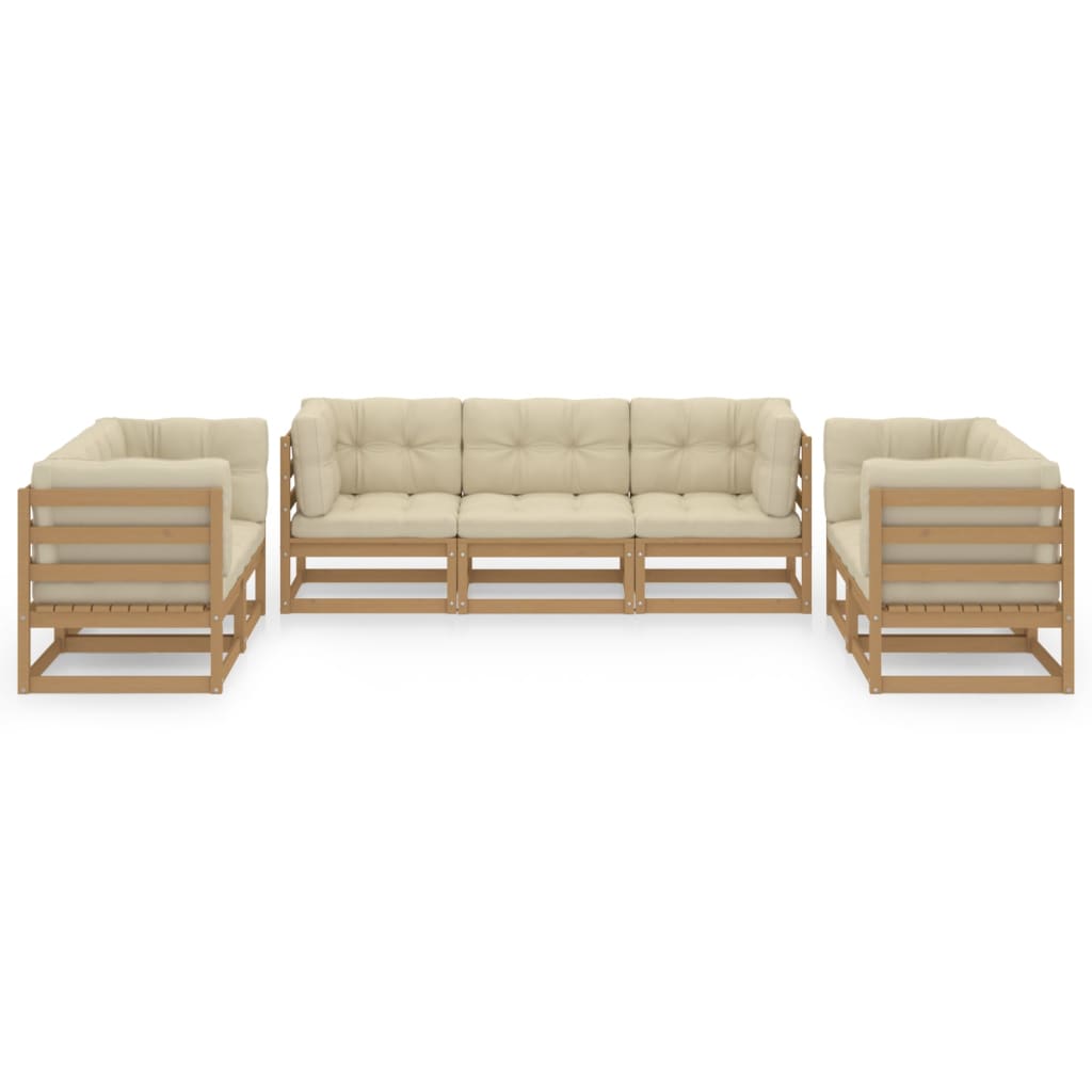 7 pcs conjunto lounge de jardim c/ almofadões pinho maciço - Image 2