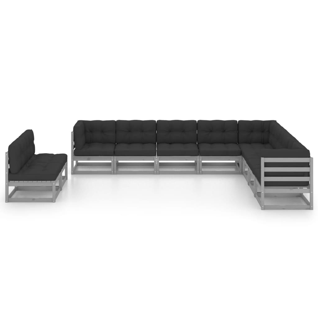 10pcs conjunto lounge de jardim + almofadões pinho maciço cinza - Image 2