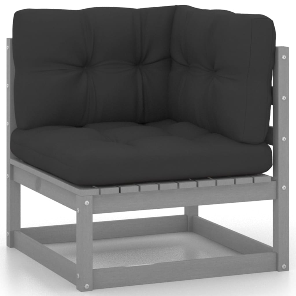 10pcs conjunto lounge de jardim + almofadões pinho maciço cinza - Image 3