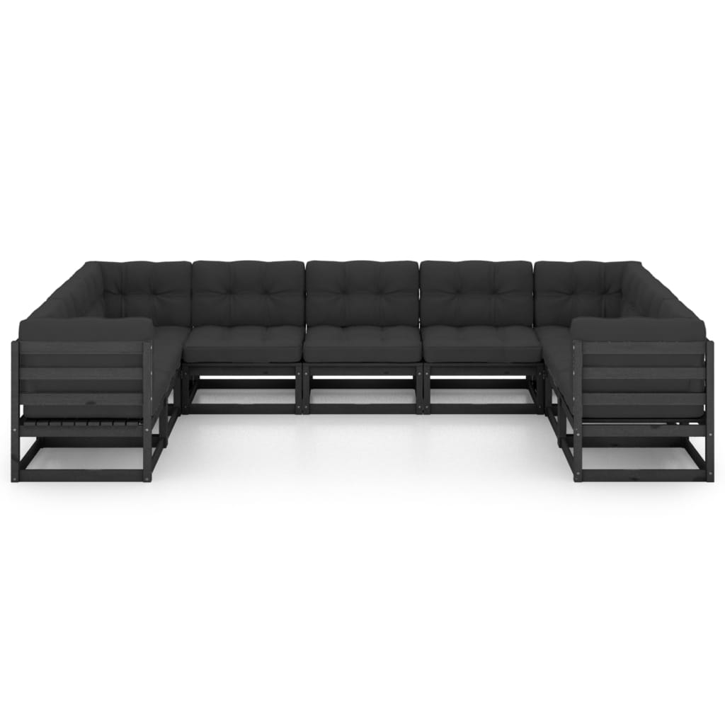 9pcs conjunto longue de jardim c/ almofadões pinho maciço preto - Image 2