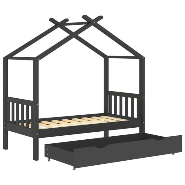 Cama de criança c/ gaveta 80x160 cm pinho maciço cinza-escuro - Image 4