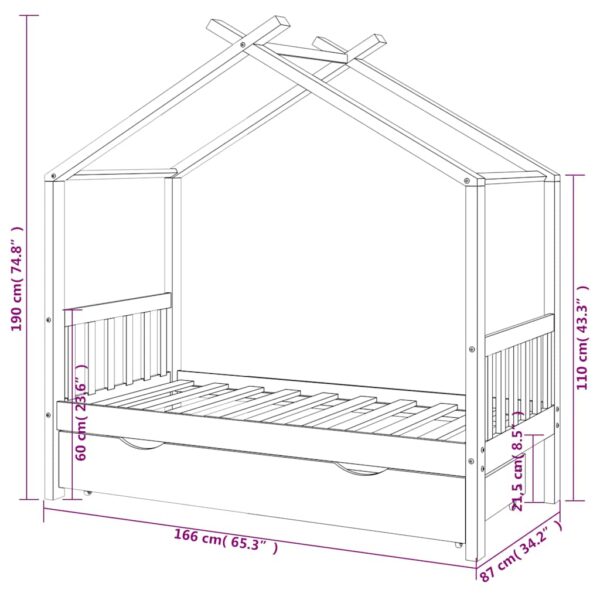 Cama de criança c/ gaveta 80x160 cm pinho maciço cinza-escuro - Image 6