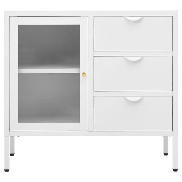 Aparador 75x35x70 cm vidro temperado e aço branco - Image 2
