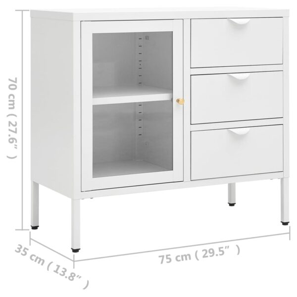 Aparador 75x35x70 cm vidro temperado e aço branco - Image 10