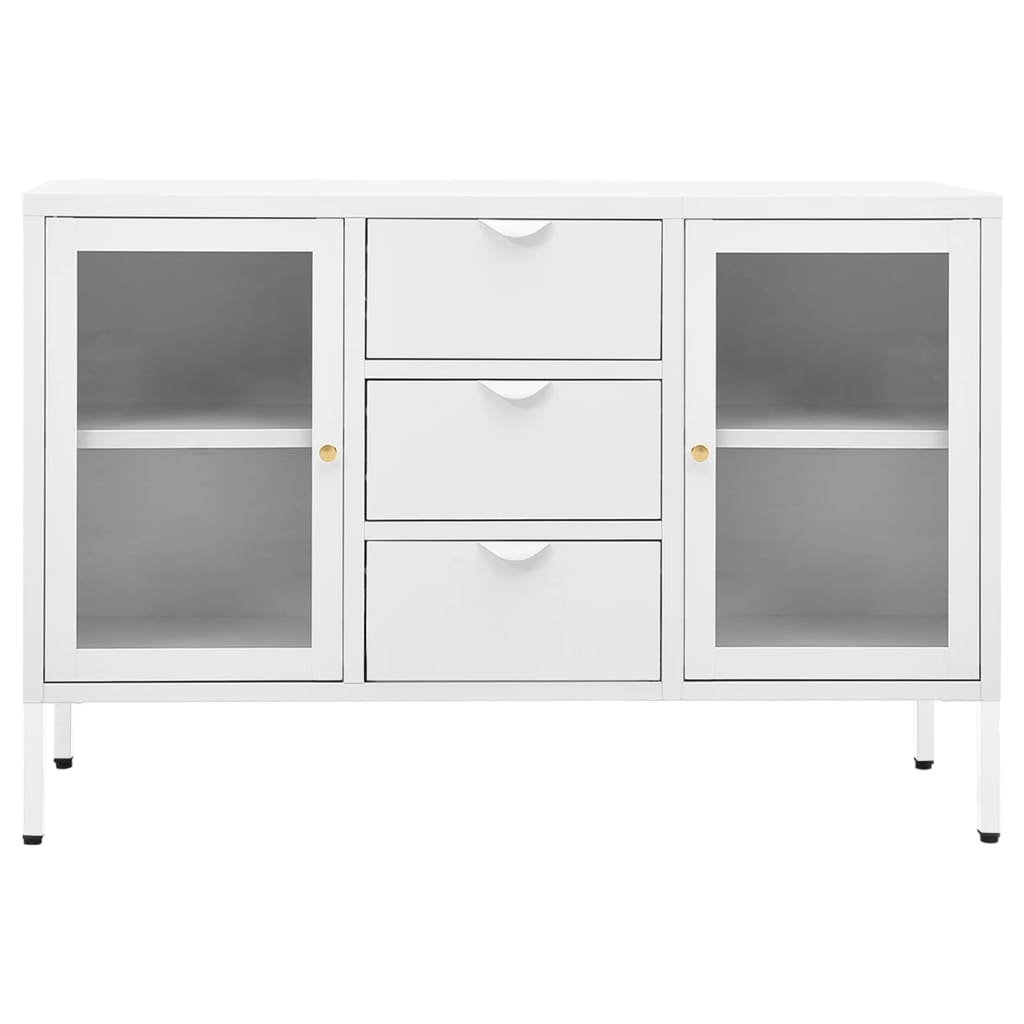 Aparador 105x35x70 cm vidro temperado e aço branco - Image 2