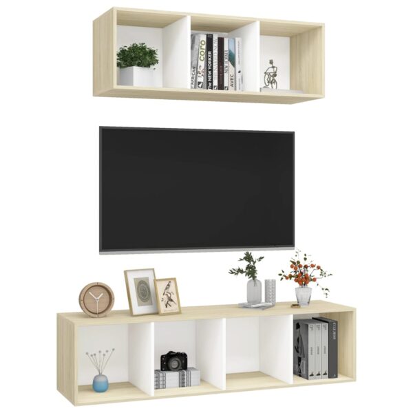2 pcs conjunto móveis TV derivados madeira branco/carv. sonoma - Image 2