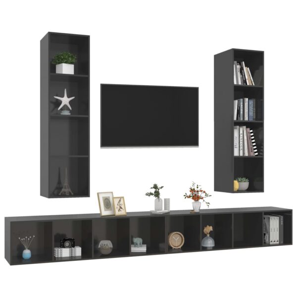 Armários de parede TV 4 pcs derivados madeira cinza brilhante - Image 2