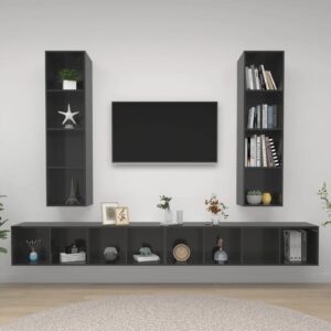 Armários de parede TV 4 pcs derivados madeira cinza brilhante