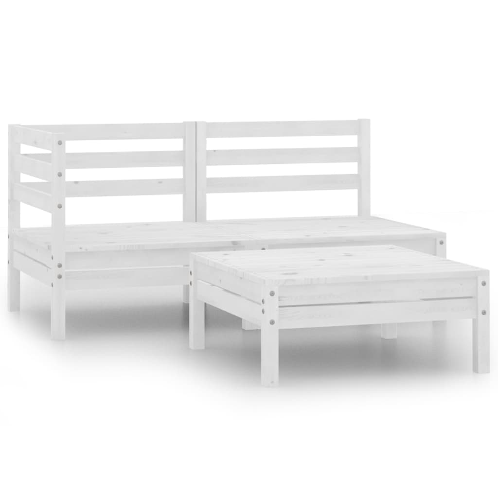 3 pcs conjunto lounge de jardim pinho maciço branco