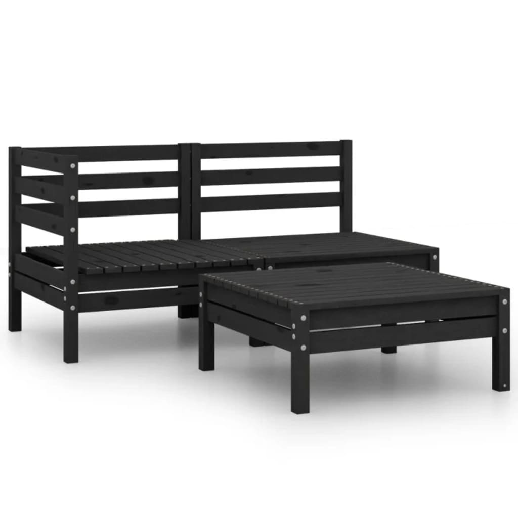 3 pcs conjunto lounge de jardim pinho maciço preto