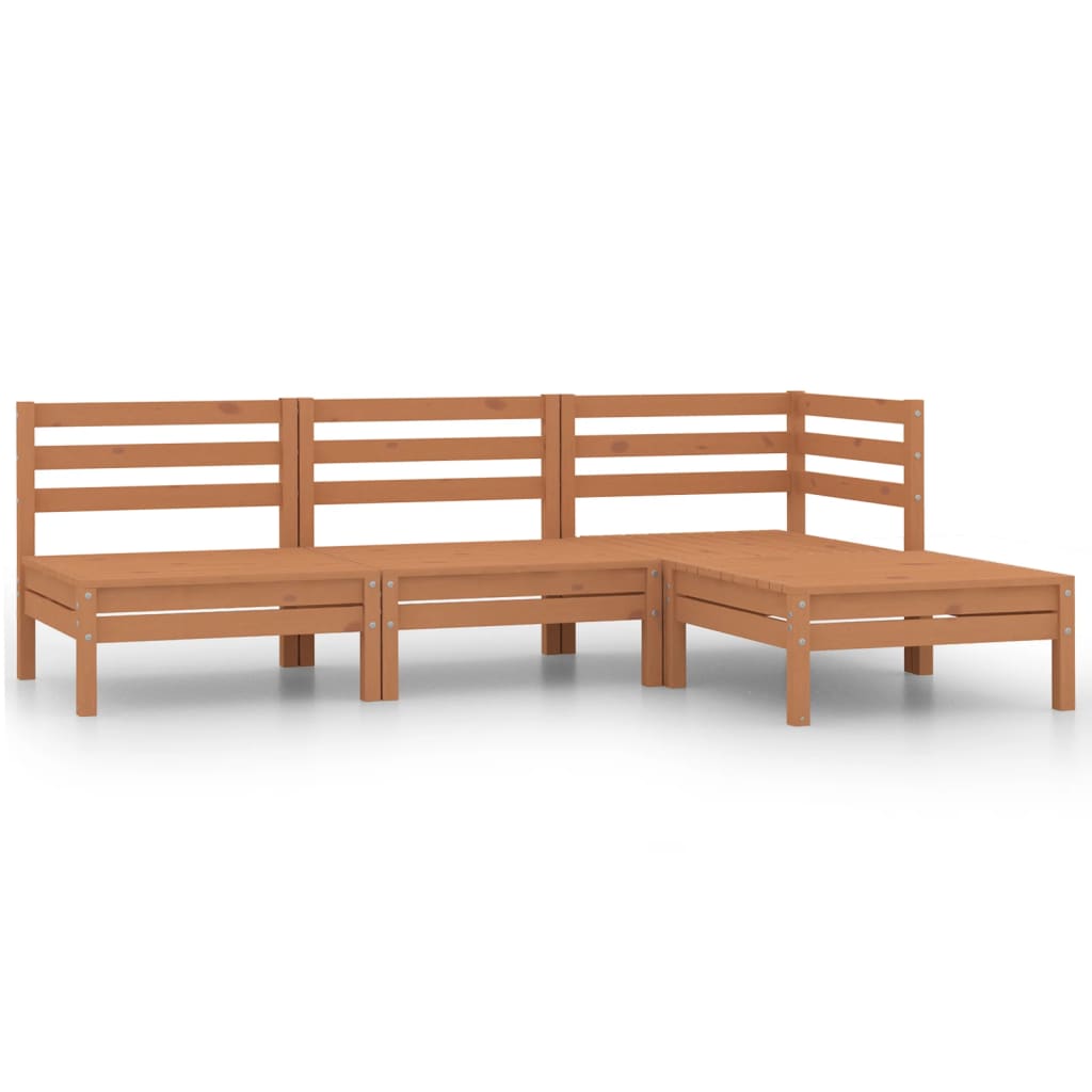 4 pcs conjunto lounge de jardim pinho maciço castanho mel