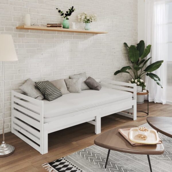 Estrutura sofá-cama de puxar 2x(90x200) cm pinho maciço branco - Image 2