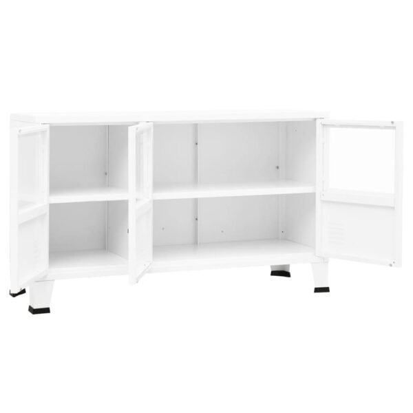 Aparador industrial 105x35x62 cm metal e vidro branco - Image 5