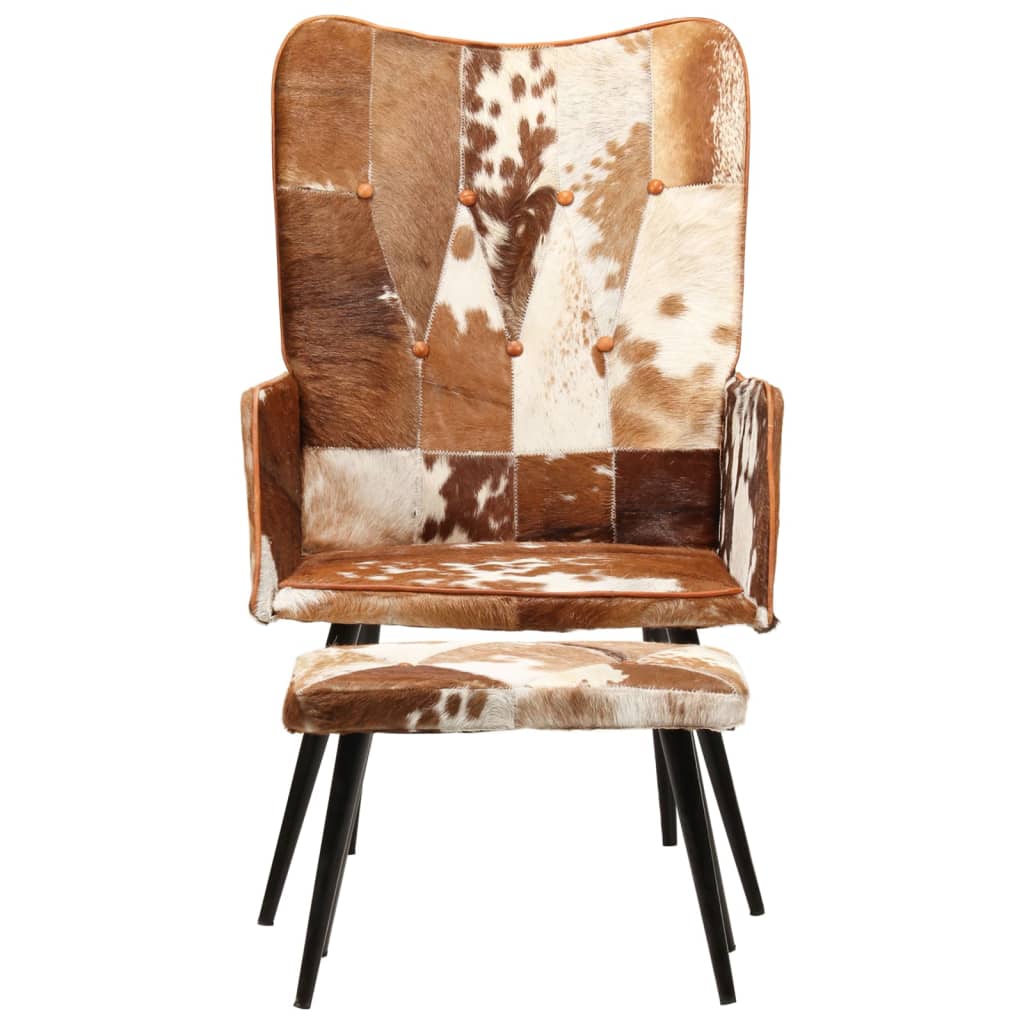 Poltrona com apoio de pés couro genuíno castanho - Image 2