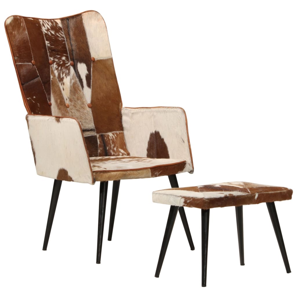 Poltrona com apoio de pés couro genuíno castanho - Image 11