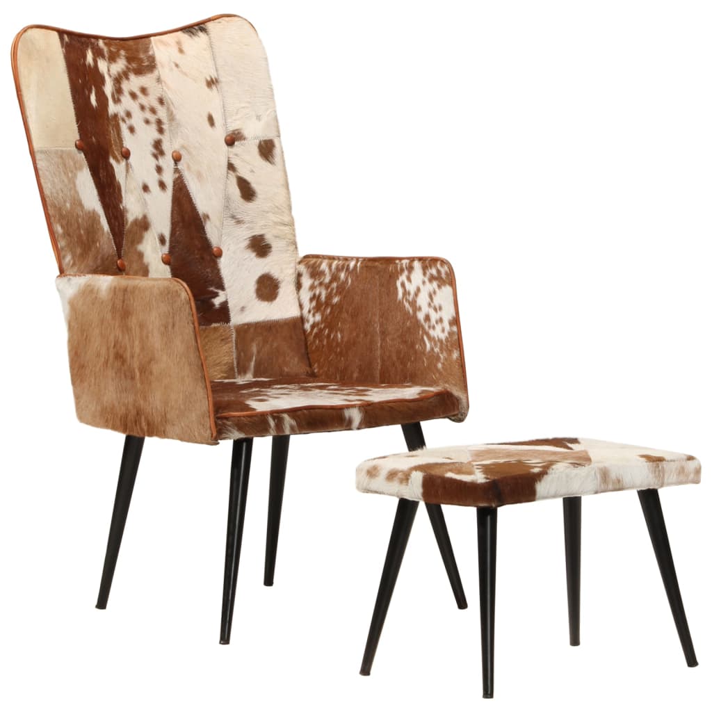 Poltrona com apoio de pés couro genuíno castanho - Image 12