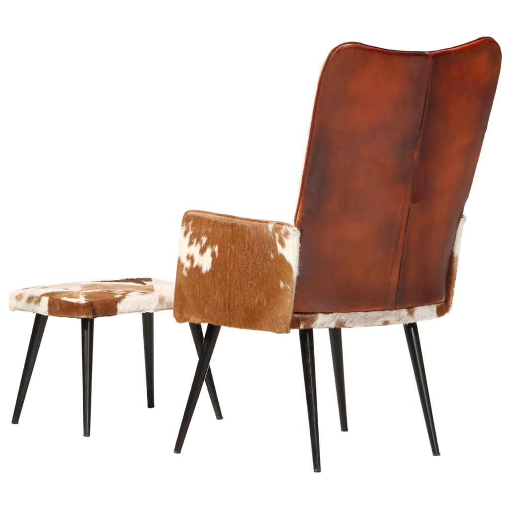 Poltrona com apoio de pés couro genuíno castanho - Image 4