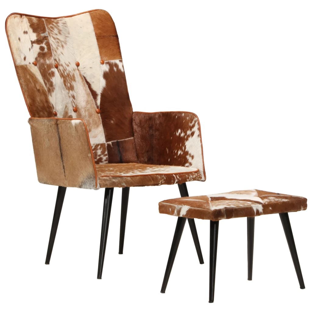 Poltrona com apoio de pés couro genuíno castanho - Image 9