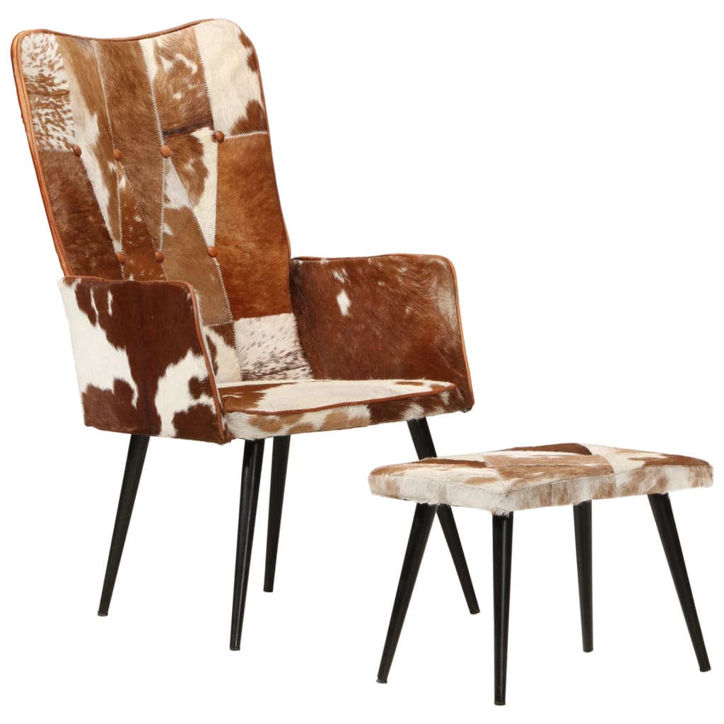 Poltrona com apoio de pés couro genuíno castanho - Image 10