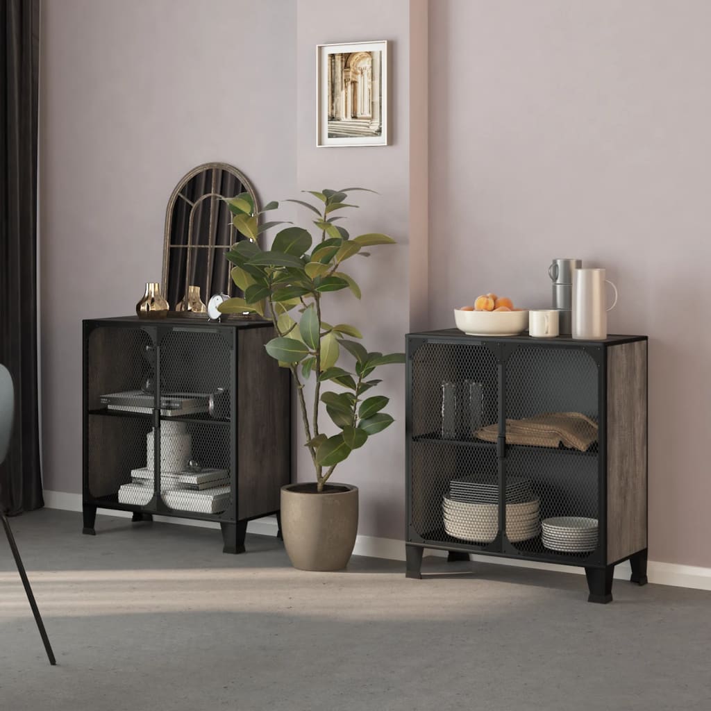 Armários arrumação 2pcs 72x36x82 cm metal e MDF cinzento