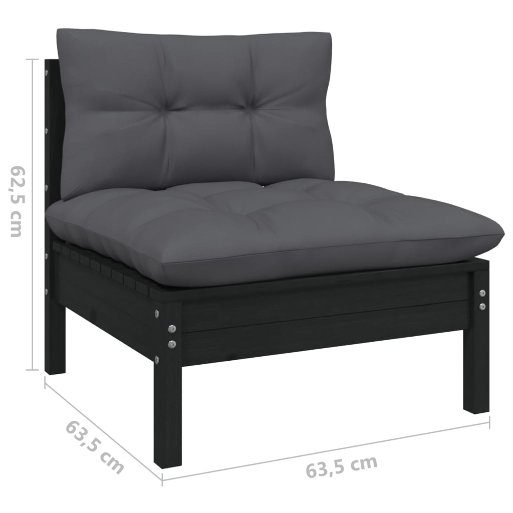 11 pcs conjunto lounge jardim c/ almofadões pinho maciço preto - Image 5