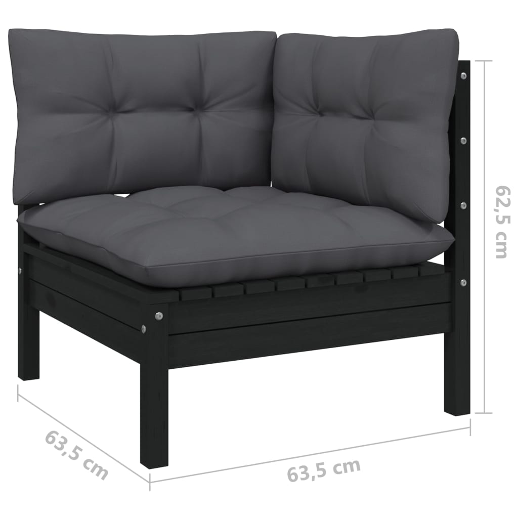 11 pcs conjunto lounge jardim c/ almofadões pinho maciço preto - Image 6