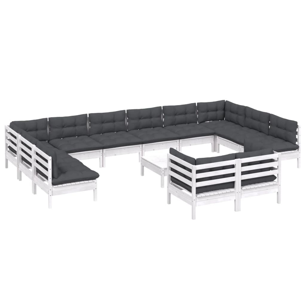 13 pcs conjunto lounge de jardim c/ almofadões pinho branco - Image 2
