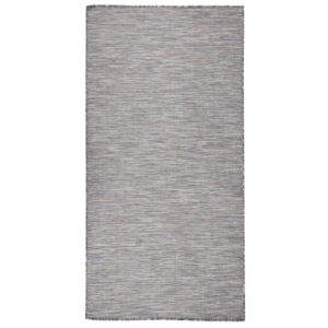 Tapete de tecido plano p/ exterior 100x200 cm castanho e azul