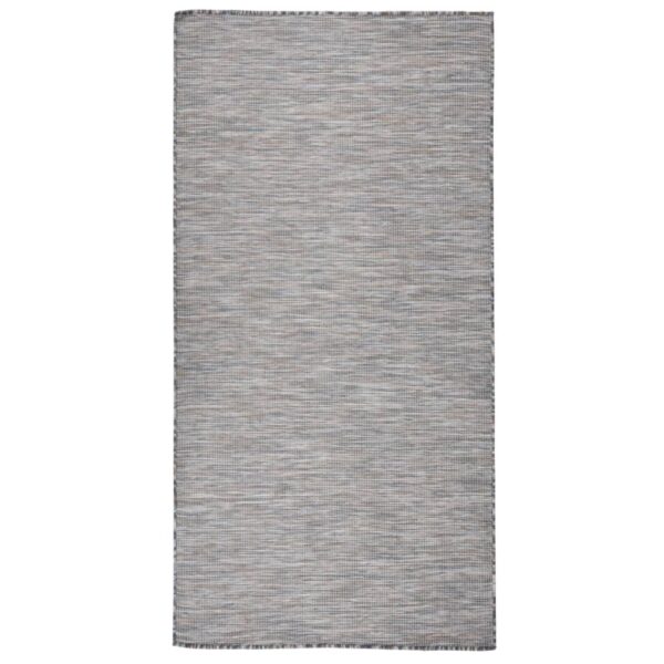 Tapete de tecido plano p/ exterior 100x200 cm castanho e azul