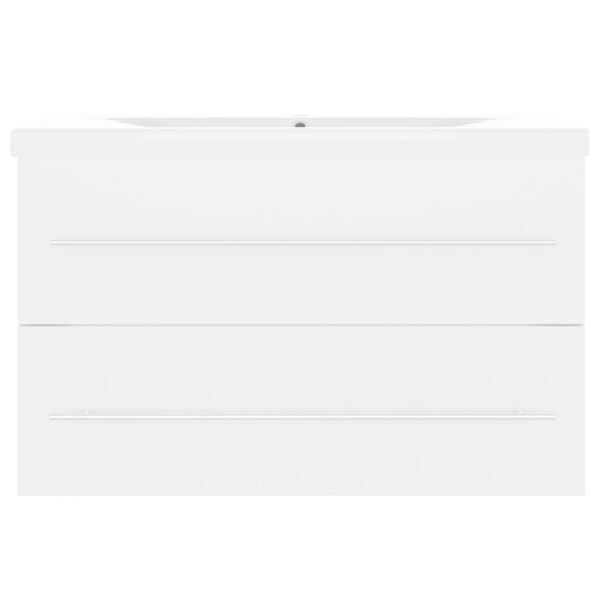 Armário de lavatório c/ lavatório embutido contraplacado branco - Image 4