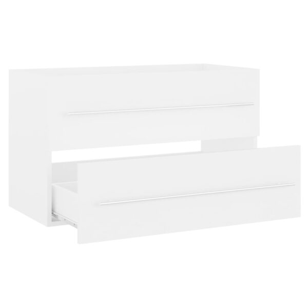 Armário de lavatório c/ lavatório embutido contraplacado branco - Image 7