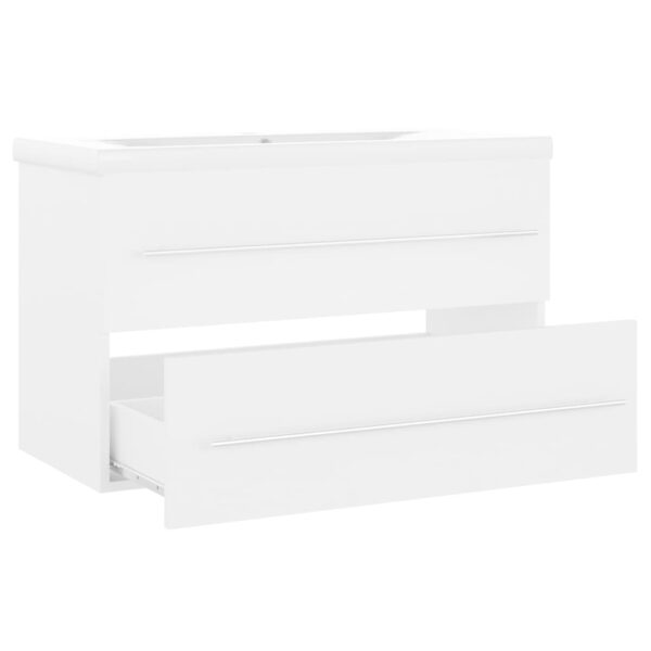 Armário de lavatório c/ lavatório embutido contraplacado branco - Image 8