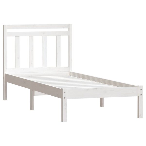 Estrutura de cama solteiro 90x190 cm madeira maciça branco - Image 2