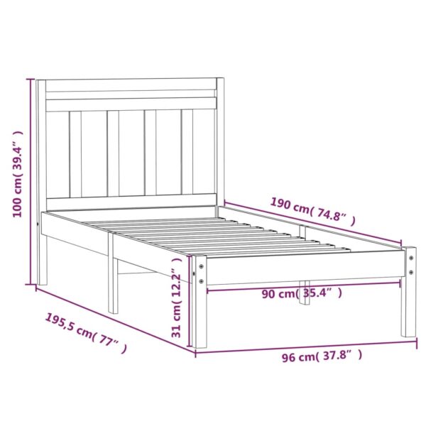 Estrutura de cama solteiro 90x190 cm madeira maciça branco - Image 8