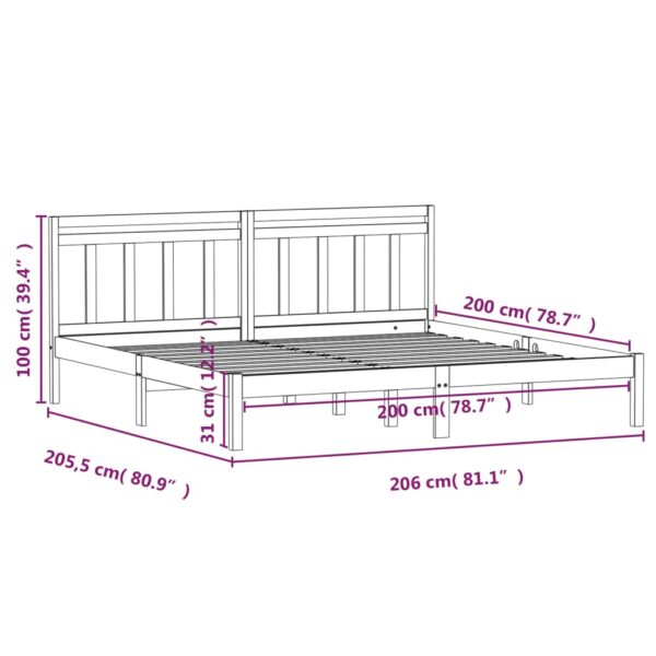 Estrutura de cama 200x200 cm pinho maciço cinzento - Image 8