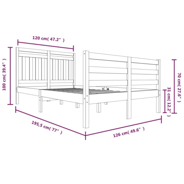Estrutura de cama pequena casal 120x190 cm pinho maciço - Image 6