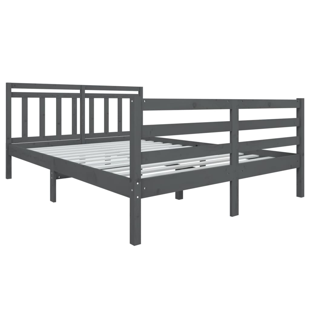 Estrutura de cama 140x190 cm madeira maciça cinzento - Image 2