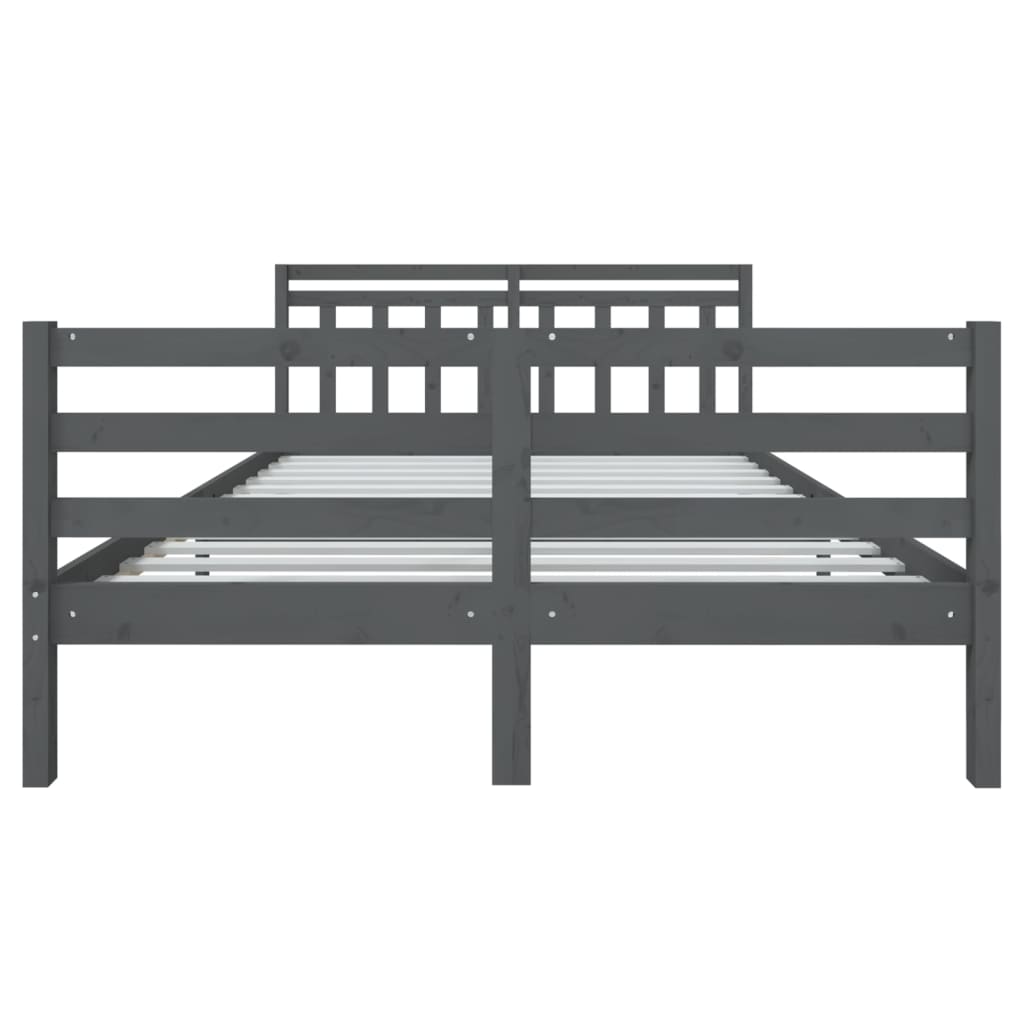 Estrutura de cama 140x190 cm madeira maciça cinzento - Image 3