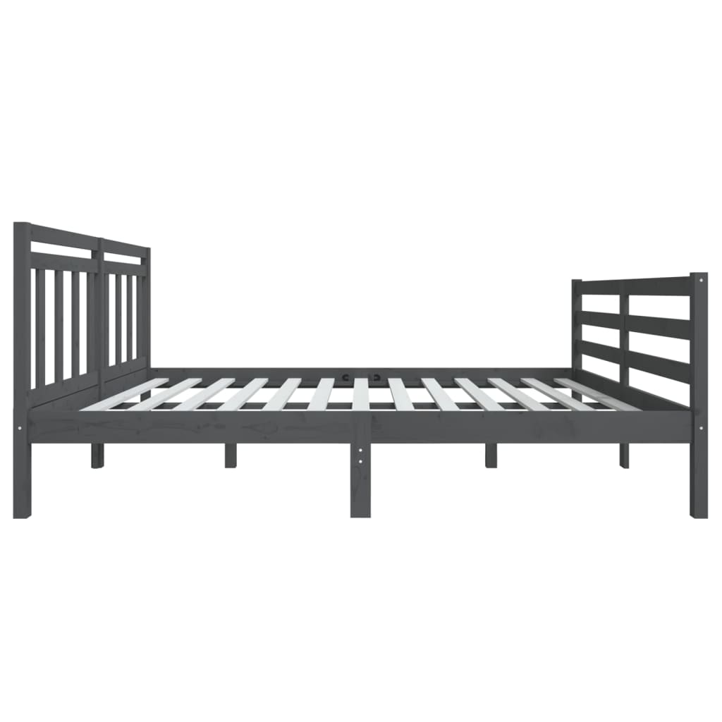 Estrutura de cama 140x190 cm madeira maciça cinzento - Image 4