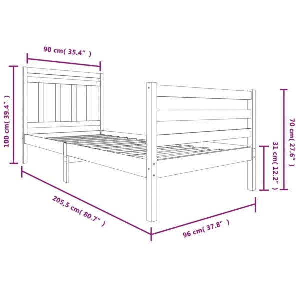 Estrutura de cama 90x200 cm madeira maciça branco - Image 6