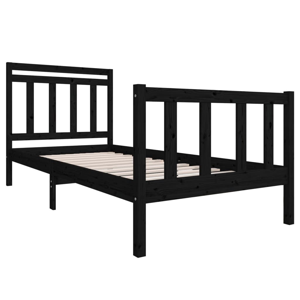 Estrutura de cama solteiro 90x190 cm madeira maciça preto - Image 2