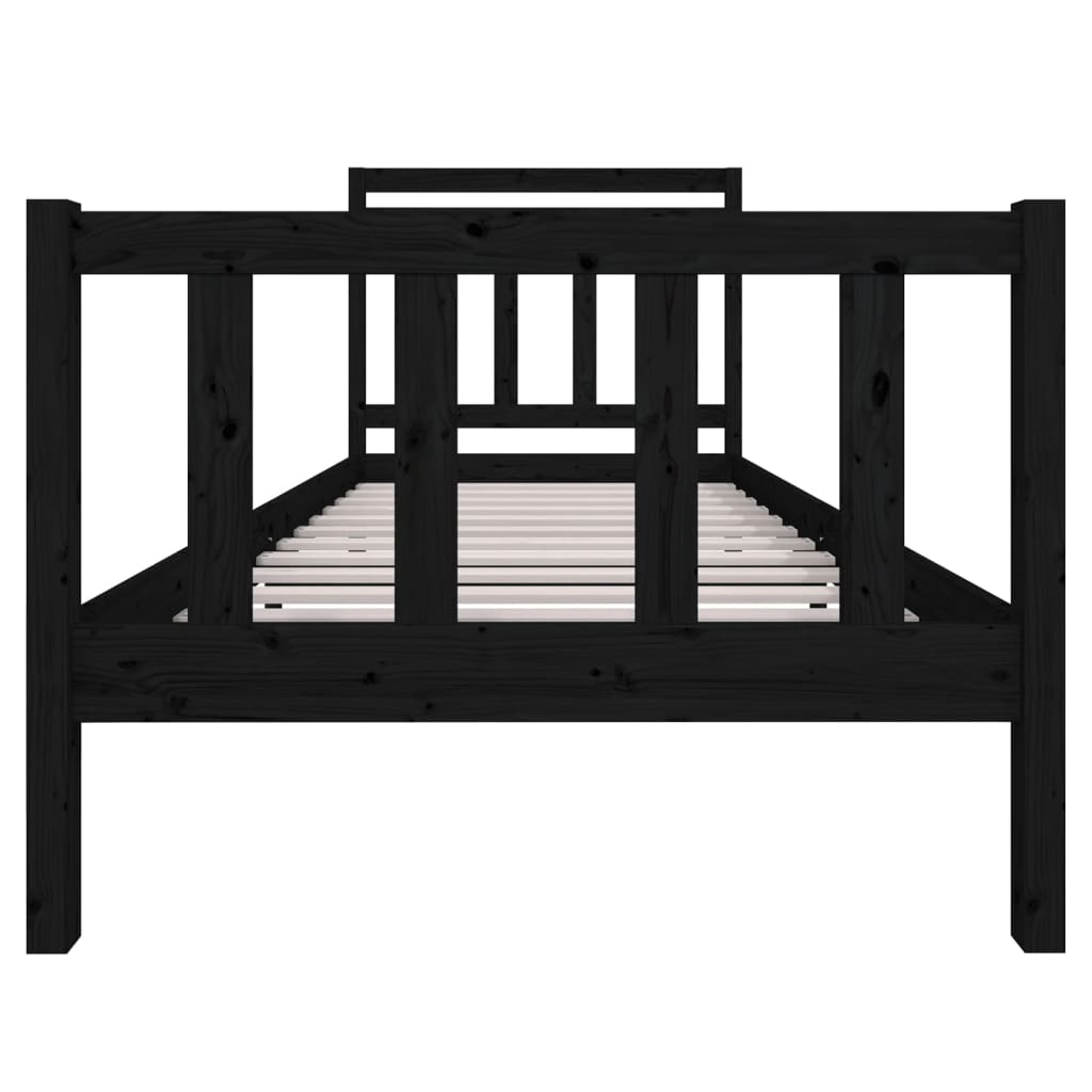 Estrutura de cama solteiro 90x190 cm madeira maciça preto - Image 3