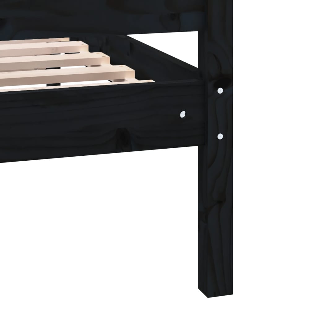 Estrutura de cama solteiro 90x190 cm madeira maciça preto - Image 6