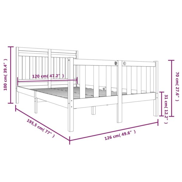 Estrutura de cama pequena casal 120x190 cm pinho maciço - Image 8