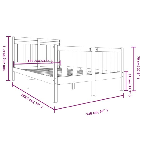 Estrutura de cama casal 135x190 cm madeira maciça - Image 8